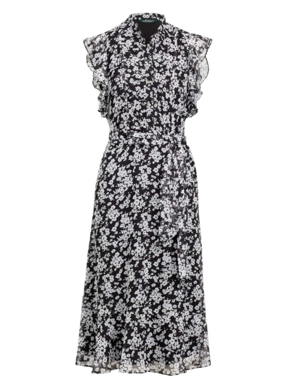Ralph Lauren Black and White Floral Midi Dress